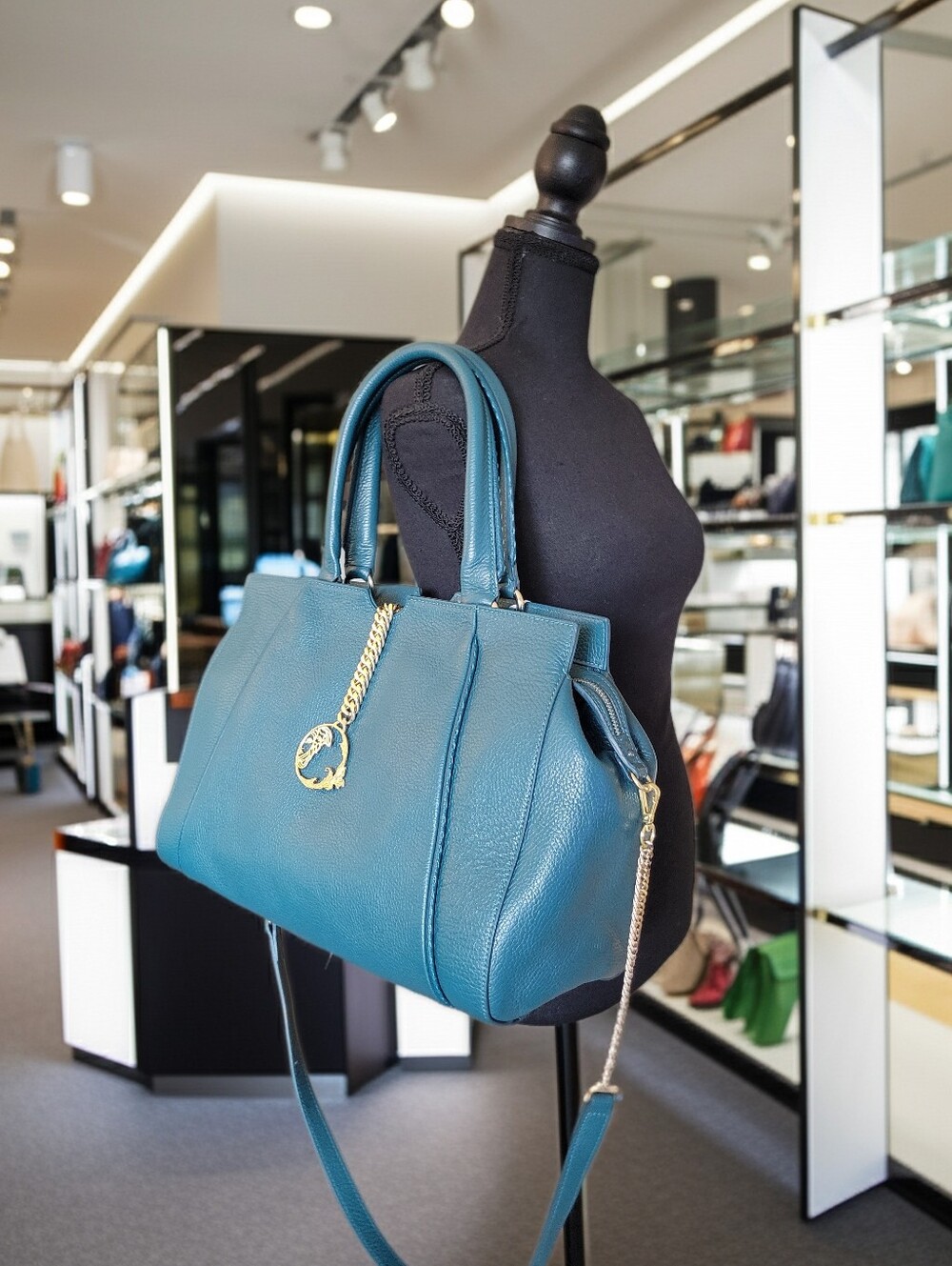 VERSACE Collection Pebbled Calfskin Leather Satchel - Picture 7 of 16